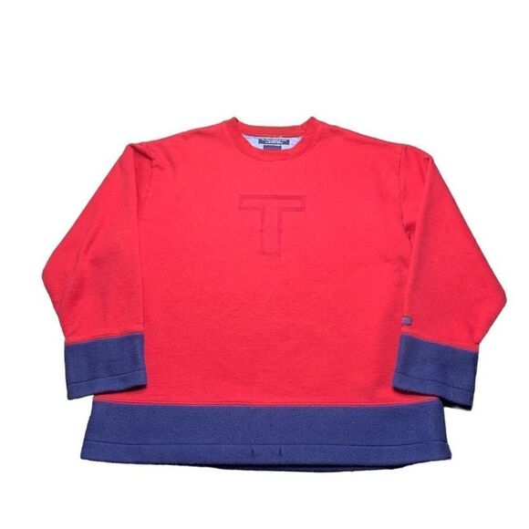 Vintage Tommy Hilfiger Tommy Jeans Mens L Crewneck Large T Sweatshirt 1999 Red - Picture 1 of 11
